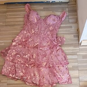 SHEIN Pink Floral Lace Prom Dress